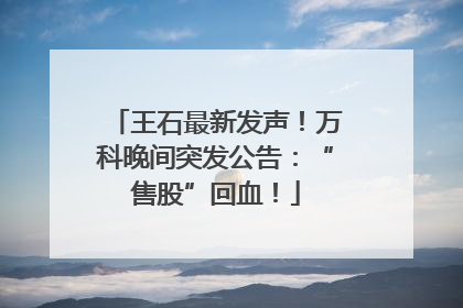 王石最新发声！万科晚间突发公告：“售股”回血！